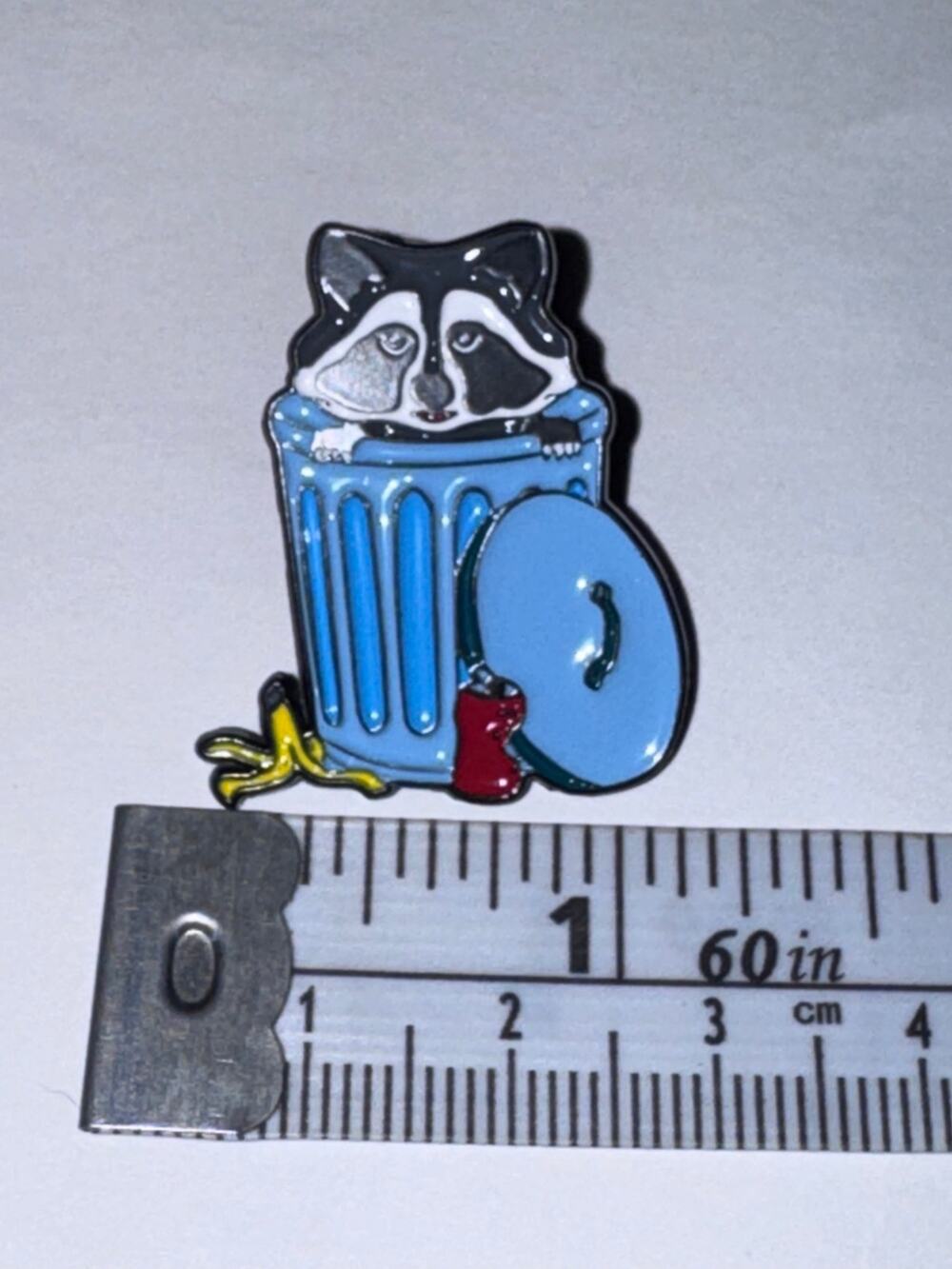 Raccoon in garbage can with lid Pin Brooch